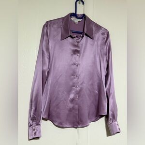 Long sleeve Purple Silk Women's Blouse Size L